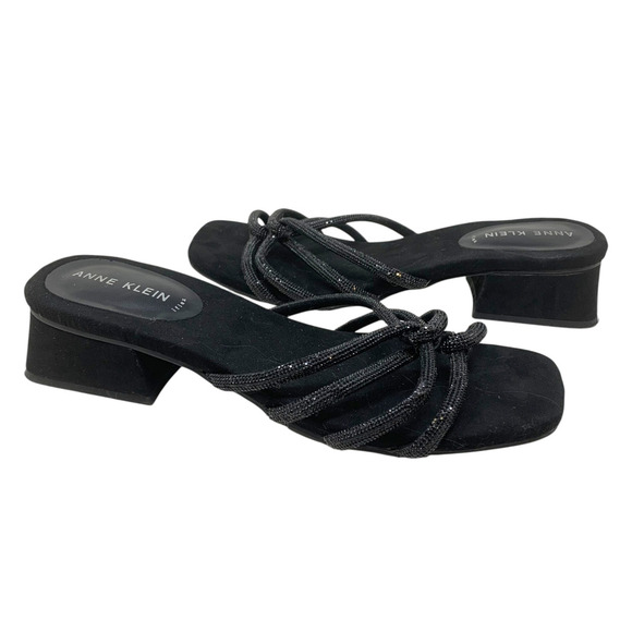 Anne Klein Nicoletta iFLex Sz 9.5 Black Block Heel Strappy Slide Sandals - Picture 2 of 8